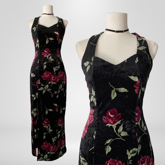 Frederick of Hollywood Womens Y2K Velvet Maxi Dress Size L Dark Fairy Whimsigoth - Picture 1 of 14